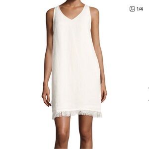 Theory Oekel Fringe White Linen Shift Sleeveless Dress Sz 4 Summer Preppy